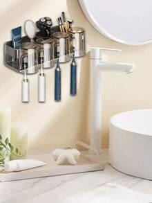 1pc Wall-mounted Toothbrush Holder For Electric Toothbrushes In Bathroom, Space Aluminum Material (double Cup Holders) - 2 people - View 6