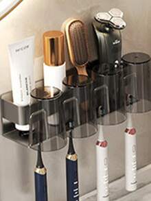 1pc Wall-mounted Toothbrush Holder For Electric Toothbrushes In Bathroom, Space Aluminum Material (double Cup Holders) - 2 people - View 8