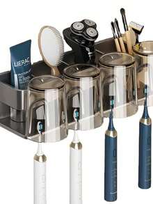 1pc Wall-mounted Toothbrush Holder For Electric Toothbrushes In Bathroom, Space Aluminum Material (double Cup Holders) - 2 people - View 5