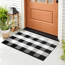 1pc Simple Soft Black & White Plaid Washable Doormat, Entrance Mat, Decorative Carpet - Black and White - View 3
