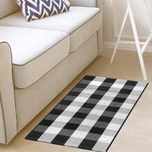 1pc Simple Soft Black & White Plaid Washable Doormat, Entrance Mat, Decorative Carpet - Black and White - View 6