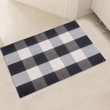 1pc Simple Soft Black & White Plaid Washable Doormat, Entrance Mat, Decorative Carpet - Black and White - View 1
