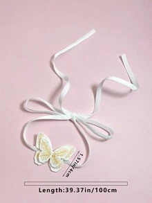 1 件白色雙層天鵝絨頸帶,帶有蝴蝶刺繡,用於身體裝飾,適合聚會和與朋友一起拍照 - 白色 - 查看 4