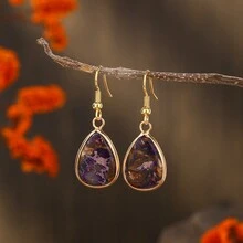 波西米亞風格皇帝石水滴造型耳環,多色與包裝設計,18k鍍金,時尚個性化,絕美禮物,適合女友、家人或節日贈禮 - 耳環 - 查看 9