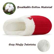 NineCiFun Women's slippers antiskid home cotton slippers memory foam slippers outdoor indoor warm comfortable plush lining bedroom slippers - 紅色 - 查看 6