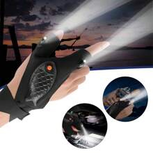 Guantes de iluminación de pesca nocturna luminosa con linterna LED impermeable para deportes al aire libre - Negro - Ver 4