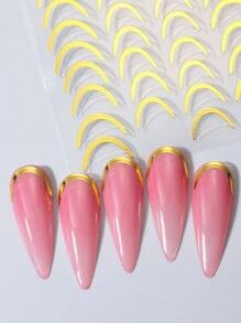 2pcs French Manicure Sticker Y2K Metal Stripe Design Rose Gold Waved Lines Adhesive Sliders Decals Decoration Tips Nail Stickers DIY - Multicolor - View 5