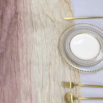 1pc Tie&Dye Paris Yarn Crumpled Table Runner, European Style Cheese Cloth Tablecloth, Perfect For Wedding, Birthday Party Decoration, Thanksgivings, Christmas, Outdoor Gathering. Also Suitable For New Bride&Groom Reception Gift.