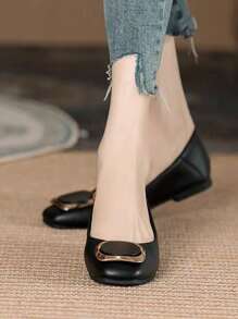 Zapatos Planos Para Mujer Zapatos Náuticos Sin Cordones Cómodos Con Fondo Suave Y Punta Cuadrada Francesa, Hebilla De Metal, Punta Redonda, Suave, Todas Las Estaciones, Estilo De Hada Suave Y Versátil, Zapatos De Boda En Tallas Grandes - Negro - Ver 3