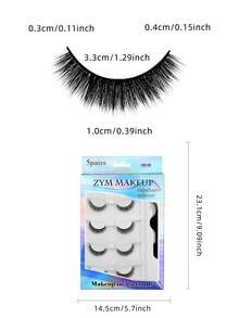 5對混合風格自粘式假睫毛,免膠可重複使用,自然捲翹持久效果 - 黑色 - 查看 4