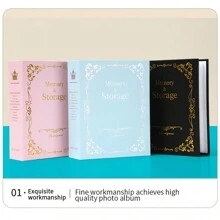 1 件蓝色烫印相册带塑料页，复古 4d 大 6 英寸，100 张，适用于婴儿和儿童照相馆婴儿洗礼复活节礼物，适合女孩/男孩 - 藍色 - 查看 6