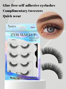 5對混合款式自粘式假睫毛,不需膠水,可重複使用且貼上自然 - 黑色 - 查看 2