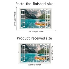 1 PC/ Set 5 Styles Mountain Lake Wall Stickers 3D Nature Forest Lake Wall Stickers Scenery Landscape Fake Window Wall Mural Peel and Stick Removable Mountain Lake Wall Decals for Living Room Bedroom Decor - Multicolor - View 3