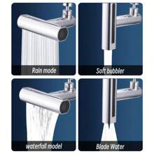 1入防濺灑廚房水龍頭,4合1 360°普遍旋轉節水器瀑布式出水口,通用接頭可用於加壓延長水龍頭,適用於廚房、浴室和戶外花園