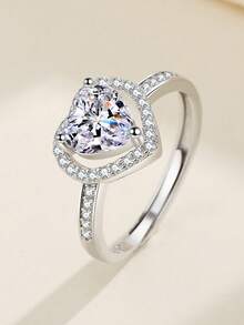 1pc Korean Style Heart Shaped Ring For Women, Simple Design With Simulated Morganite, Adjustable Size - Women - View 5