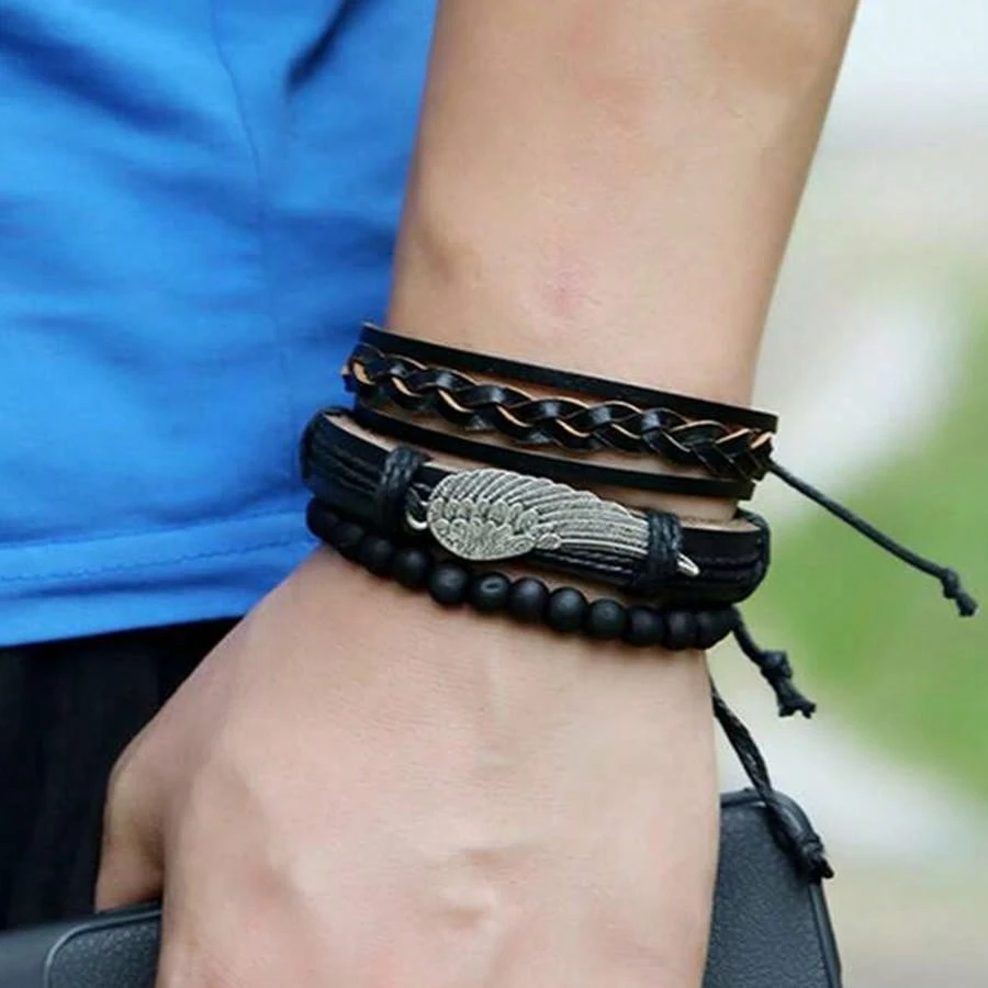 6pcs/set Men Braided Pu Leather Bracelet, For Jewelry Gift And Party