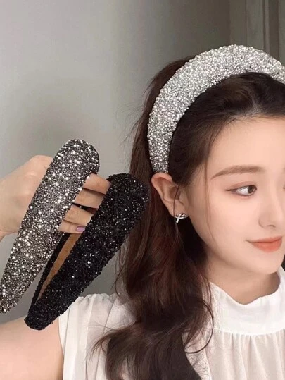 1pc Skull Head Decor Headband, Personalized Rhinestone Pressure Hair Hoop, French All-Around Hair Accessory, Headband, Hair Tie Head Accessories Hairband