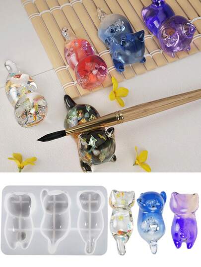 Diy Epoxy Resin 3d Three-Dimensional Lying Cute Kitten Back Keychain Pen Holder Plaster Ornaments Silicone Mold 1 Piece