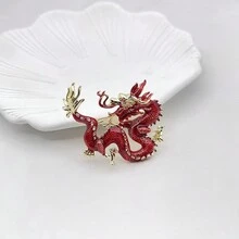 1 Mới Thời trang Phong cách Cá nhân hóa Đồ trang sức Cung hoàng đạo Cao-kết thúc Bộ đồ Áo nịt ngực Kim băng Không giới tính Hình-Rồng Trâm cài - Đỏ - Xem 5