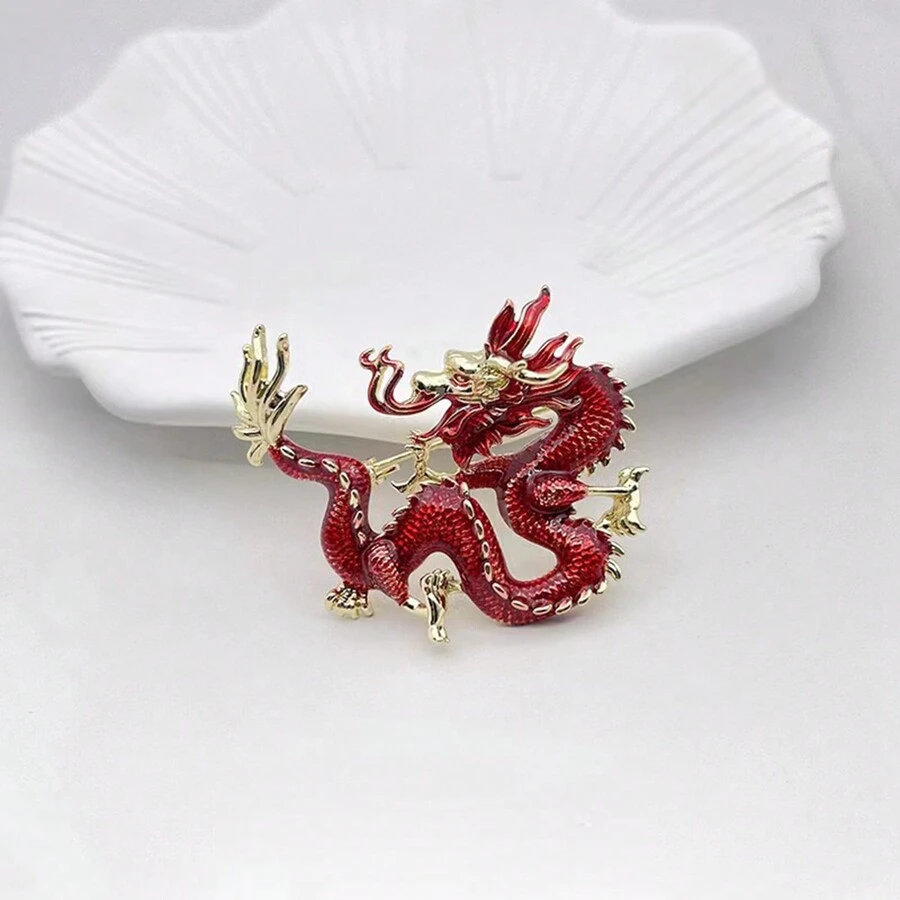 1 Mới Thời trang Phong cách Cá nhân hóa Đồ trang sức Cung hoàng đạo Cao-kết thúc Bộ đồ Áo nịt ngực Kim băng Không giới tính Hình-Rồng Trâm cài - Đỏ - Xem 1