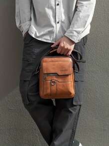 复古男士真皮斜挎包 - 商务休闲手提包、夏季复古包、礼品、秋季圣诞尖叫公文包、文件包、笔记本电脑包、感恩节旅行包、冬季钱包、户外便携包、时尚休闲手拿包、节日笔记本电脑包、胸包、侧包、斜挎包、皮包、单肩包、男士腰包、男士礼品、男士包、复古包、情人节节日必备贴纸、棕色包、男士情人节礼物、复古校园礼品袋、春季复古包 - 棕色 - 查看 4