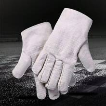 1pair Durable Canvas Short Welder Gloves Half Leather Welding Gloves, Protective Gear - White - View 3