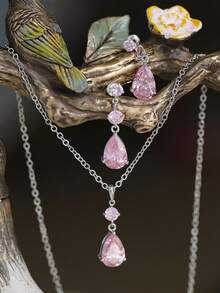 3 件組時尚歐美風格合金水鑽鎖骨鏈項鍊和耳釘,適合女士日常佩戴 - 首飾套裝 - 查看 15