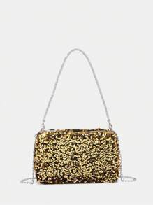 1 件闪亮亮片和水钻装饰迷你单肩斜挎包，非常适合晚会 - 金色 - 查看 1