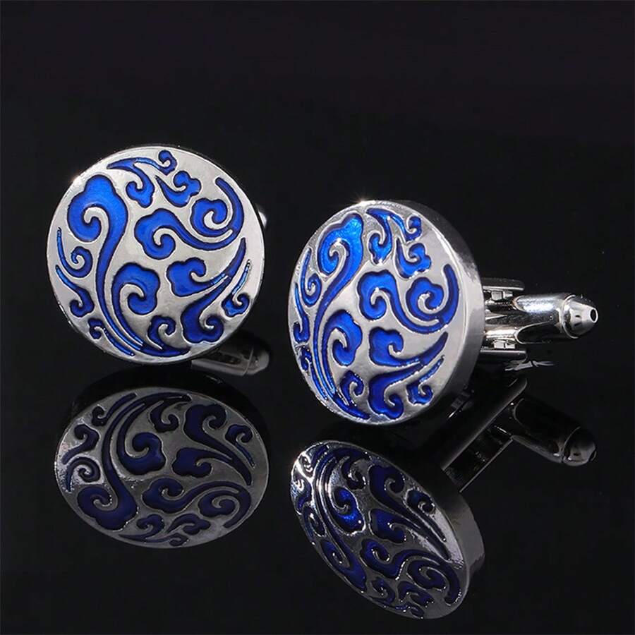 Gemelos De Laca Con Patrón Redondo Para Hombre, 2 Uds., Gemelos Para Camisa A La Moda