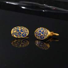 Gemelos De Laca Con Patrón Redondo Para Hombre, 2 Uds., Gemelos Para Camisa A La Moda