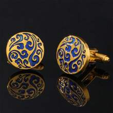 Gemelos De Laca Con Patrón Redondo Para Hombre, 2 Uds., Gemelos Para Camisa A La Moda