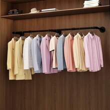 ANTSAY Barra para colgar ropa montada en la pared del hogar de tienda de ropa,184 cm/92 cm,Perchero De Pared Estante De Metal Para Ropa Multiusos,Perchero de Pared para colgar Ropa,Fácil Montaje,para Espacios Reducidos - Negro - Ver 9