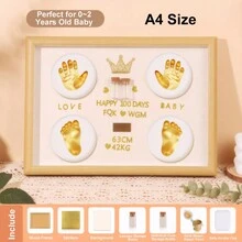 1pc Diy Newborn Baby Hand & Foot Print Frame With Umbilical Cord & Hair Storage Compartment, Soft Clay, Multiple Sizes For Newborn Gift & Memory Keeping Baby Shower Easter Gift Things For Girls/Boys - log color - View 3