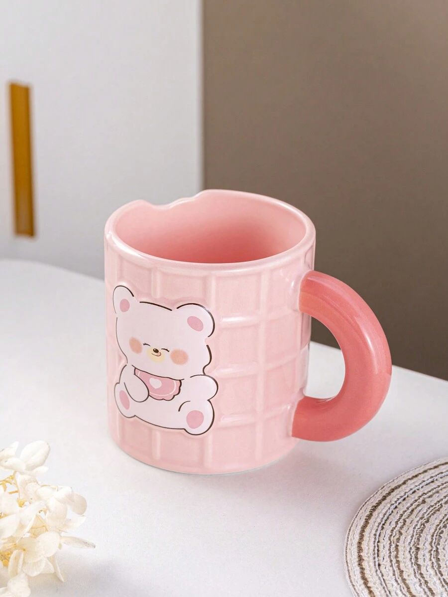 1套280ml陶瓷卡通熊和馬馬克杯，適用於家庭辦公室、情侶和兒童 - 粉色 - 查看 1