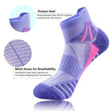 6 Paar Damen Sportstrümpfe, mehrfarbige Mesh atmungsaktive Knöchel Sneaker Socken mit dicker Polsterung und Stoßabsorption, geeignet für Fitnessstudio, Sport und Alltag