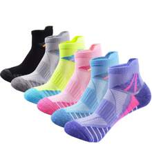 6 Paar Damen Sportstrümpfe, mehrfarbige Mesh atmungsaktive Knöchel Sneaker Socken mit dicker Polsterung und Stoßabsorption, geeignet für Fitnessstudio, Sport und Alltag