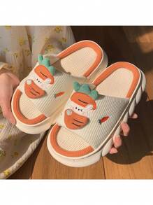 Sandalias pantuflas dibujos animados para mujer diseños vaca rana conejo zanahoria chanclas casa - Naranja - Ver 2