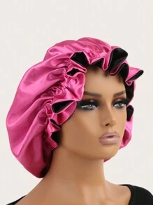 1pc Reversible Silk Sleep Cap, Satin Material, Adjustable Sleep Bonnet - Hot Pink - View 6