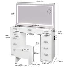 Vanity Desk Set With Large LED Lighted Mirror & Power Outlet, Glass Top Vanity With 11 Drawers And Magnifying Glass, 46'' Large Makeup Vanity With Storage Bench, White Vanity For Bedroom - White - View 2