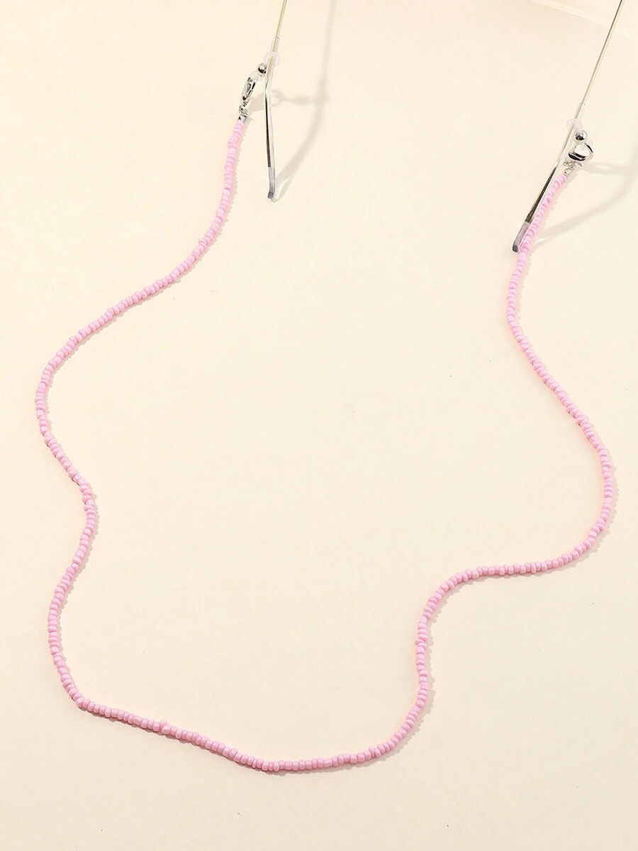 1 pieza Cadena para gafas con cuentas de perla blanca para niñas, no incluye las gafas, apta para uso diario - Rosa - Ver 1