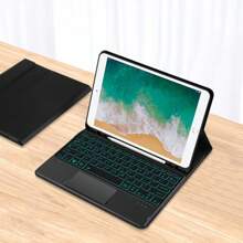 西班牙背光触控板键盘保护套适用于 iPad 6 5 9.7 英寸 2018 2017 / Air2 Air1 A1474 A1475 A1476 A1566 A1567 A1822 A1823 A1893 A1954 平板电脑磁分离智能触控板键盘保护套 - 黑色-西班牙語佈局 - 查看 9