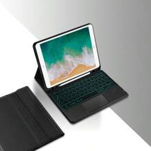 西班牙背光触控板键盘保护套适用于 iPad 6 5 9.7 英寸 2018 2017 / Air2 Air1 A1474 A1475 A1476 A1566 A1567 A1822 A1823 A1893 A1954 平板电脑磁分离智能触控板键盘保护套 - 黑色-西班牙語佈局 - 查看 8