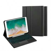 西班牙背光触控板键盘保护套适用于 iPad 6 5 9.7 英寸 2018 2017 / Air2 Air1 A1474 A1475 A1476 A1566 A1567 A1822 A1823 A1893 A1954 平板电脑磁分离智能触控板键盘保护套 - 黑色-西班牙語佈局 - 查看 5