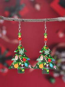 1對女士聖誕襪壓克力uv印刷耳環,派對假日耳飾 - 綠色 - 查看 9