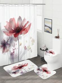 1入組花卉圖案數字印花淋浴簾或浴墊 - 彩色 - 查看 2