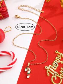 1pc Kids Creative Cute Christmas Candy Cane Shaped Stainless Steel Necklace Suitable For Children Festival Decor Jewelry For Christmas Gift - Multicolor - View 6