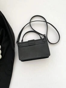 新款小方包时尚斜挎包单肩包水钻装饰翻盖方包适合上班通勤约会逛街 - 黑色 - 查看 10