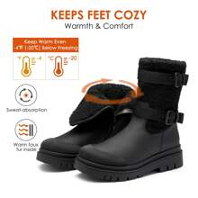 Women's Waterproof Winter Snow Boots With Warm Comfortable Fur Lining, Anti Slip Rubber Mid-Calf Booties Outdoor - Black - View 4