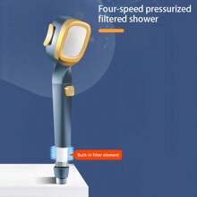 一體成型手持花灑噴頭可有效過濾水中的碎片。易於安裝。通用接口。手持式淋浴噴頭。 4種排水模式。高壓節水淋浴噴頭。手持式淋浴噴頭,海軍藍色 - 彩色 - 查看 1