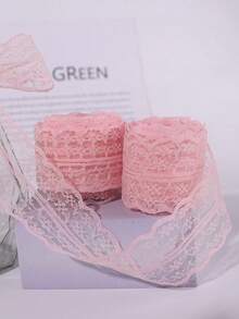 3.8公分花邊絲帶,適用於禮物包裝和花束材料,每卷4.5米 - 粉色 - 查看 3